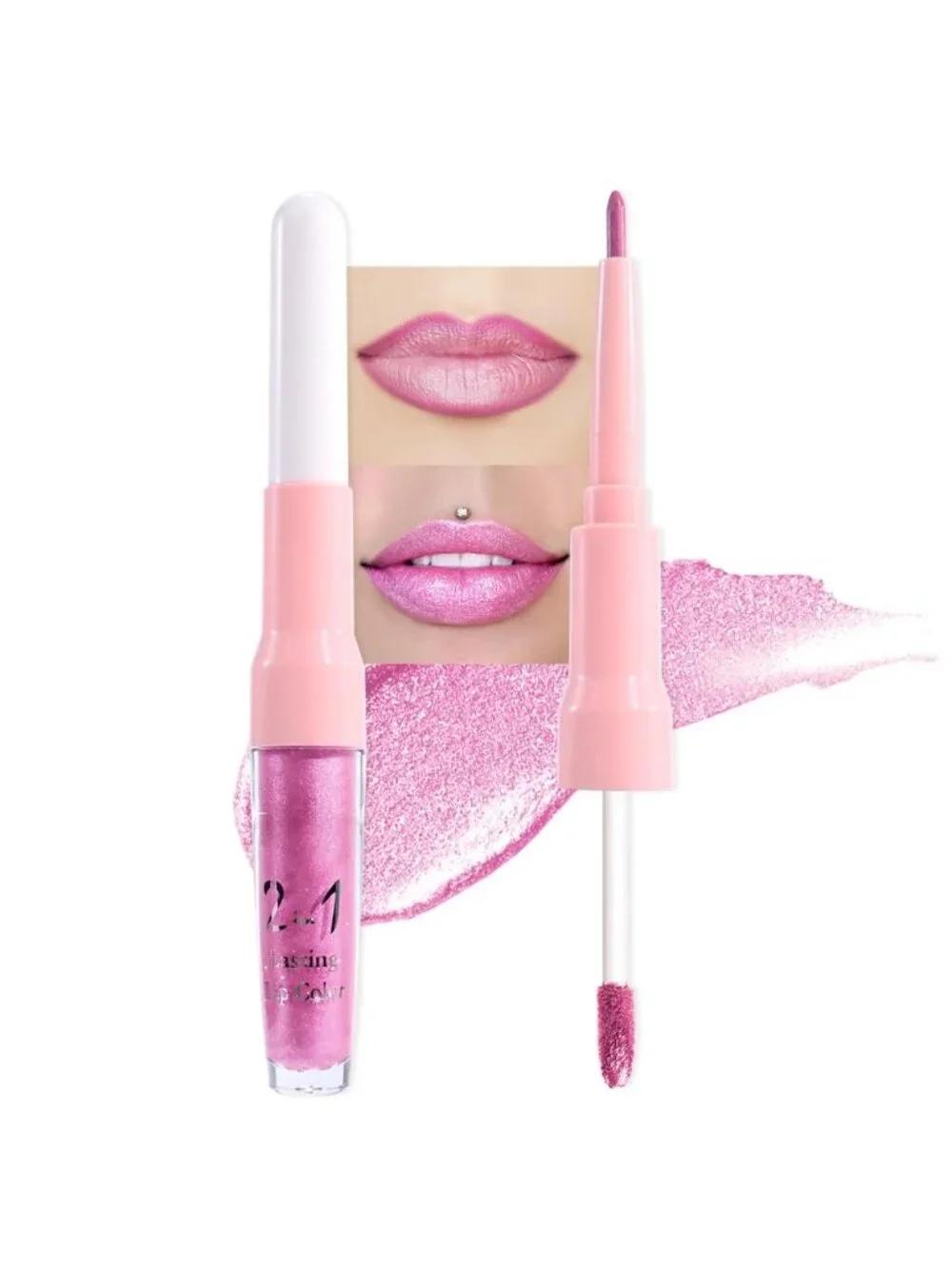 Womens 21# Pink-Metallic Glitter Liquid Lipstick lippies Lip Gloss